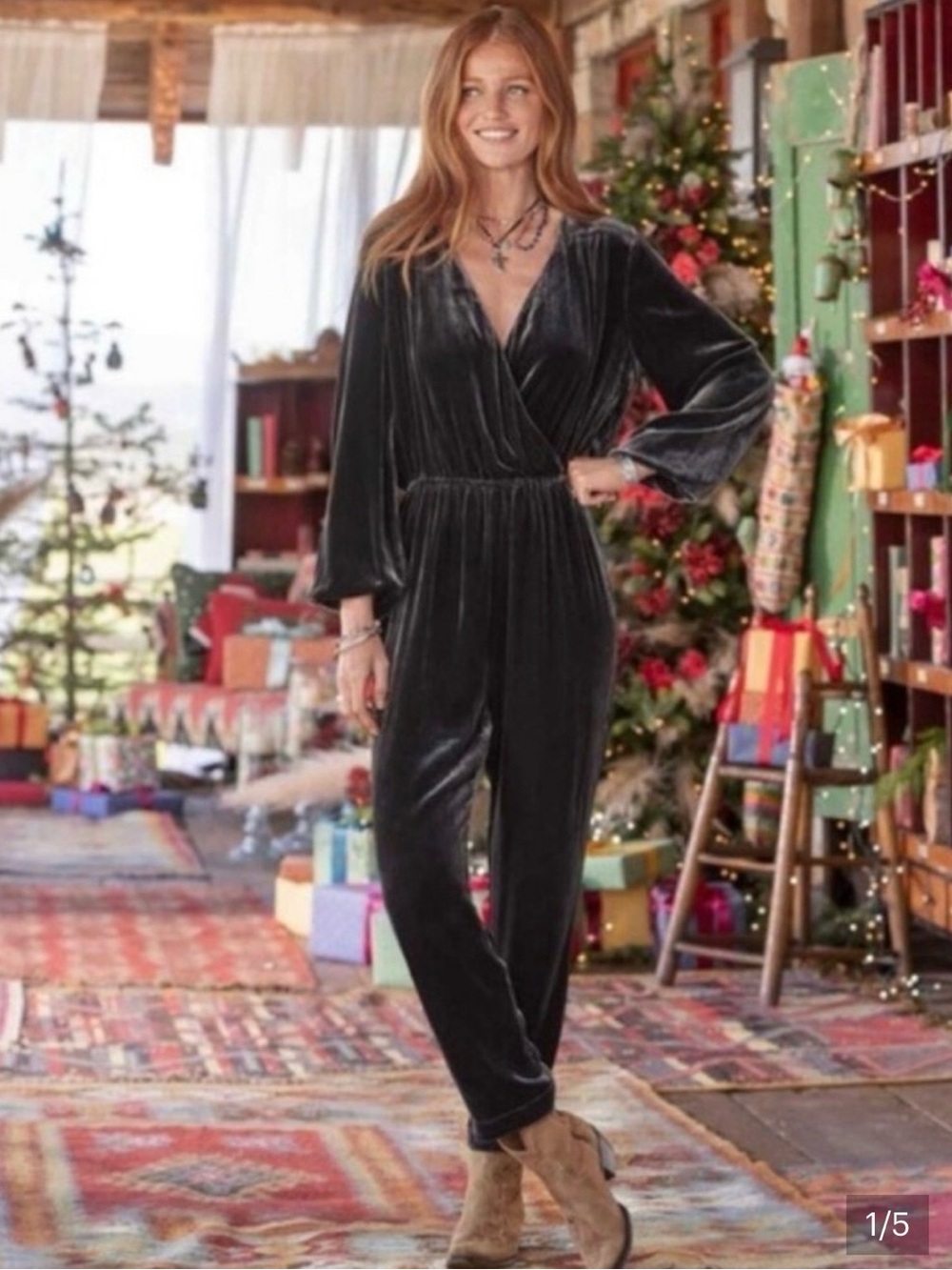 Sundance Smokey Gray Velvet Wrap-Front Jumpsuit